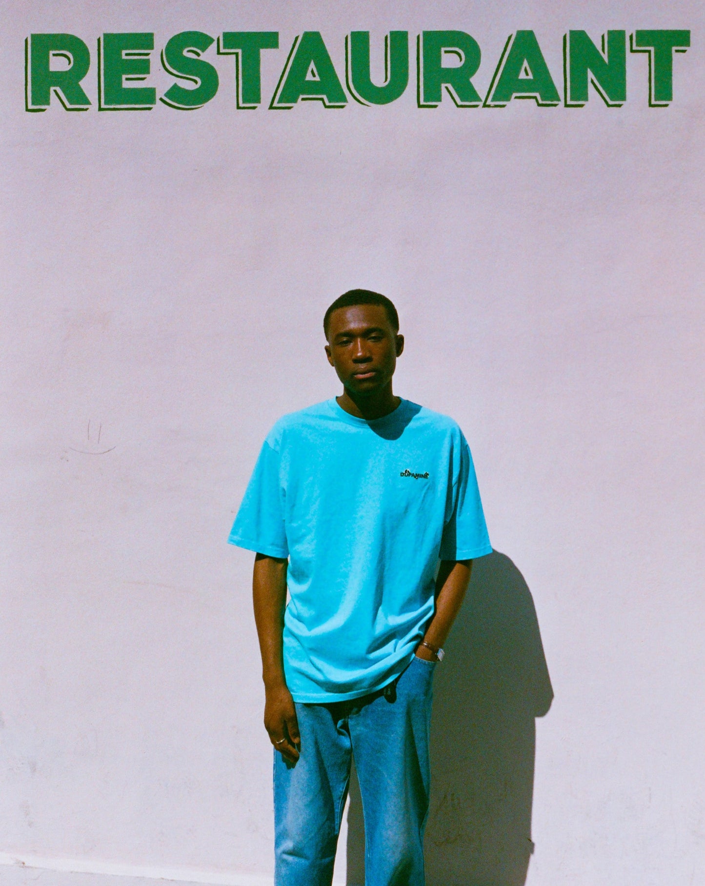 Blurry Slogan T-shirt - Sky Blue