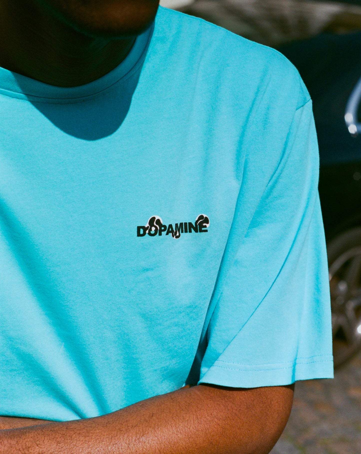 Blurry Slogan Tee - Sky Blue